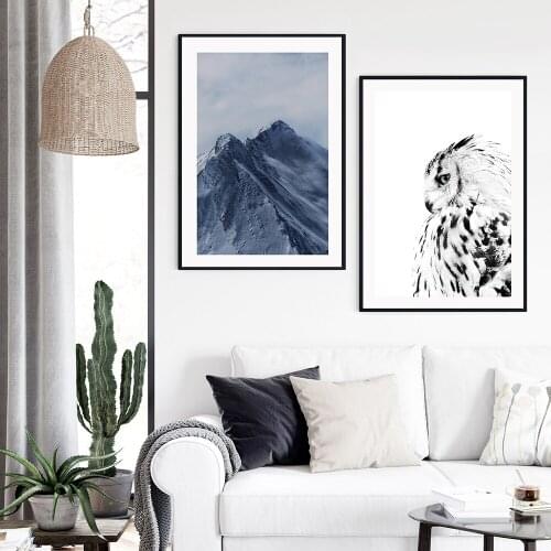 Photography Poster Natural Canvas Painting Owl Art Print Top of The Snow Mountain Wall Picture for Living Room Home Decor