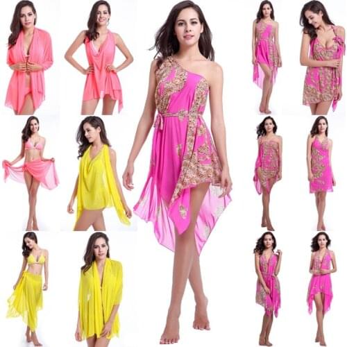 Beach Dress Cover Ups Swimsuit Swimming Sundress Printing Beachwear Wear Pareo Crotch Tunic Woman Girl Bikini Bathing Suit VB012