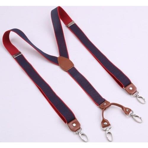 Brown Cowhide Leather Suspenders 2.5cm Width 4 Hooks Men/Women Suspender Y Back Retro Braces Suspensorios Wedding Casual