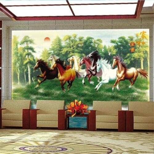 Custom wallpaper 3D solid mural eight horses landscape murals modern zebra grassland TV background wall living room 3d wallpaper