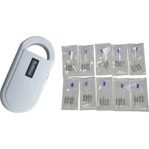 ISO 11784/ 11785 rfid dog pet animal microchip scanner 134.2khz EM4305 tag reader with 10pcs FDX-B microchips