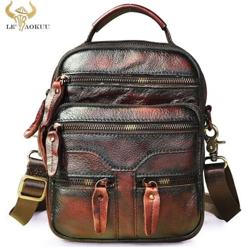 Luxury Genuine Leather Male Travel Shoulder Messenger bag Fashion Designer Cross-body Bag 8" Tablet Tote Mochila Satchel bag 04c