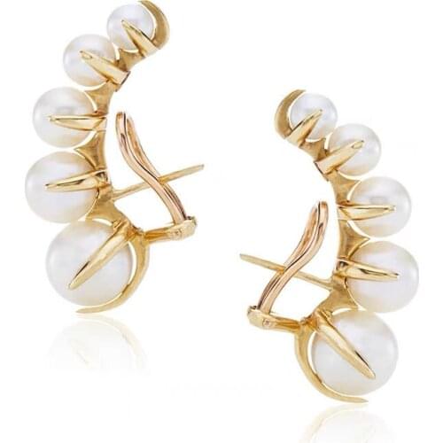 LONDANY earrings for women five pearl curved earrings ear pin ear clip ear clip fashion earrings student sweet row of pearl earr