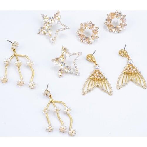 Gold Imitation Pearl Tree Butterfly Star Drop Earrings Women Elegant Baroque Flowers Dangle Earring Jewelry Party Punk Earrings