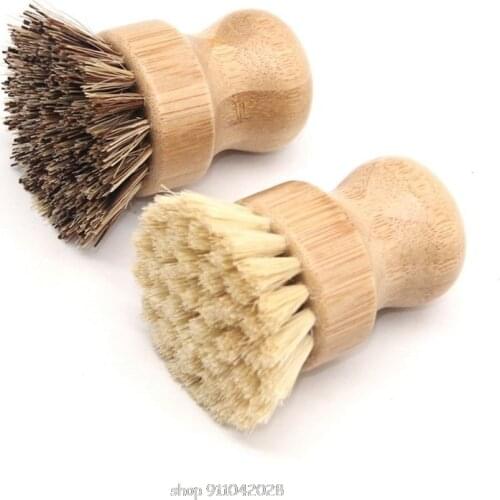 Sisal Bamboo Palm Kitchen Pan Pot Cleaning Brush Short Round Wooden Handle Household Bowl Dish Washing Tools N13 20 Dropship