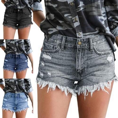Denim Short Culotte Womens Summer 2021 New High Waist Women Shorts Ripped Hole All-matched Single-breasted Tassel Streetwear