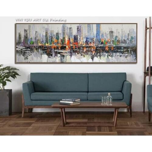 Modern Abstract Colorful Buildings Oil Painting on Canvas Posters Wall Art Pictures for Living Room Decoration No Frame