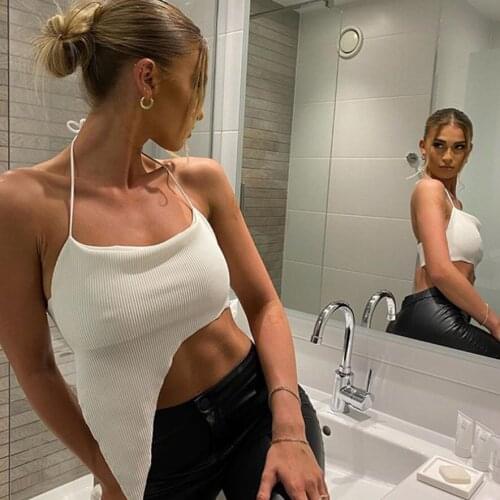 Summer Spring Womens Sexy Halter Asymmetric Camisole Solid Color Wrap Bandeau Crop Tank Tops