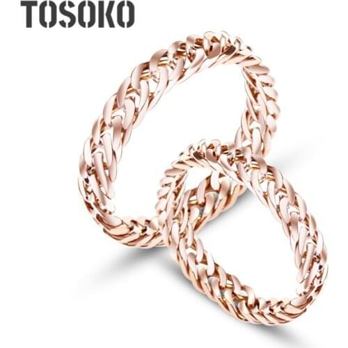 TOSOKO Stainless Steel Jewelry Side Chain Twist Ring Cool Ring For Women BSA030