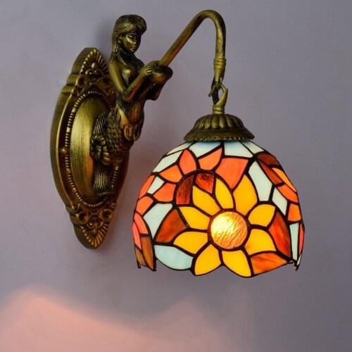 European-Style Vintage Tiffany Colored Glass Living Room Dining Room Bedroom Bar Club Aisle Red Festive Wall Lamp