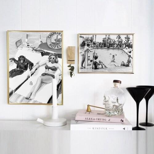 Vintage Lazy Days Woman Poster Prints Canvas Painting Black White Wall Art Pictures for Living Room