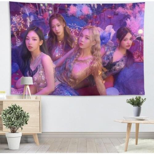 High Quality Aespa KPOP Girl Tapestry Wall Hanging Tapestries Cloth Fabric Print For Living Room Decorative Wall Blanket 2.25