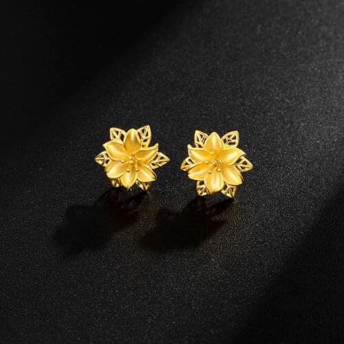 24K Gold Plated Stud Earrings for Women Fashion Jewelry Vintage Hollow Flower Earrings Female for Wedding Jewelry Accessories