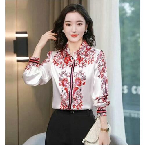 Women Long Sleeve V Neck Geometric Print Blouse Vinrage Loose Shirt Spring Casual Pullover Ladies Elegant Tops Plus Size Blusas