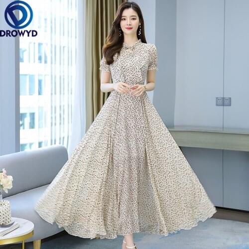 Summer White Print 4XL Plus Size Vintage Maxi Dresses 2021 Women Elegant Floral Chiffon Beach Dress Bodycon Party dress Vestidos