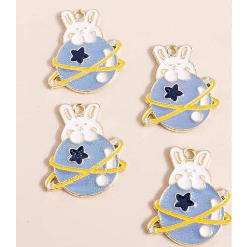 10pcs 22*27mm Cartoon Rabbit Planet Charms for Necklaces Earrings Making Space Animal Diy Jewelry Findings Craft Accessories