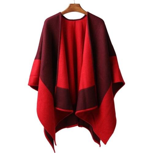 100%merino wool worsted women thick big cloak poncho pashmina scarves double face color patchwork 135x150cm