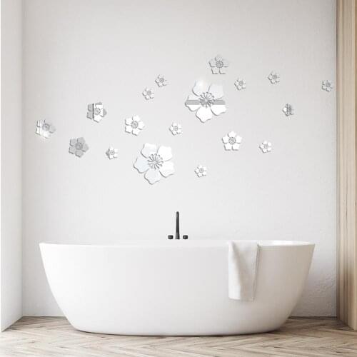 18Pcs Acrylic Self Adhesive Sakura Wall Sticker Removable Flower Pattern Wall Decal Home Living Room Bedroom Decoration