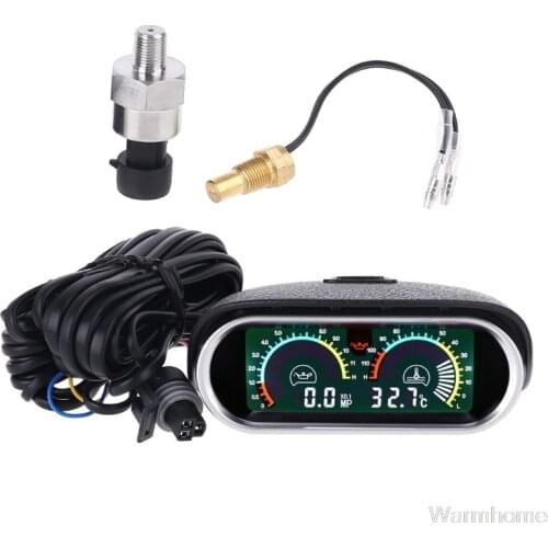 2 Functions 12v/24v Universal Truck Car Oil Pressure Gauge + Water Temperature Gauge Set Meter 10mm M10 1/8 NPT Sensor Au24 20