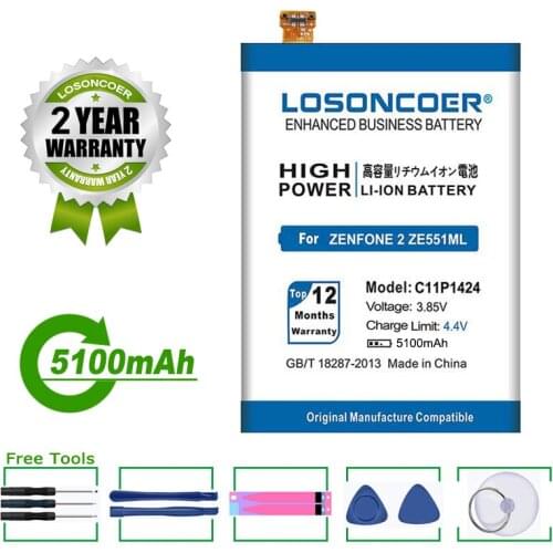 LOSONCOER Battery C11P1424 5100mAh For Original ASUS ZenFone 2 ZE550ML ZE551ML Z00ADA Z00ADB Z008DB Battery