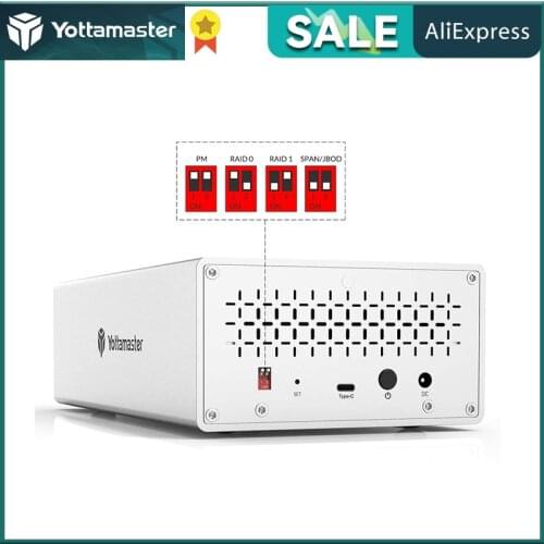 Yottamaster Aluminum 3.5" 2 Bay Type C Hard Drive Enclosure USB3.1 GEN2 10Gbps Support RAID 0/RAID 1 for 3.5"HDD/SSD-[PS200RC3]