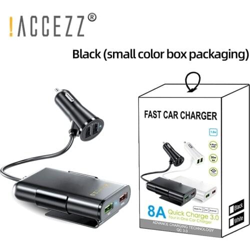 !ACCEZZ 4-port USB Car Charger Quick Charge 3.0 Universal USB Fast Charging Adapter with 6ft Extension Cord Cable For iPhone 12
