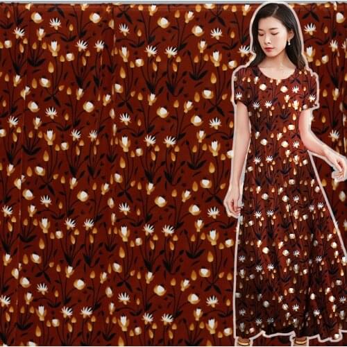White waxberry12momme Caramel Flowers Printed Silk Crepe de chine 100%Silk Materials Women Dress Shirt Cloth Tailor Freeshipping