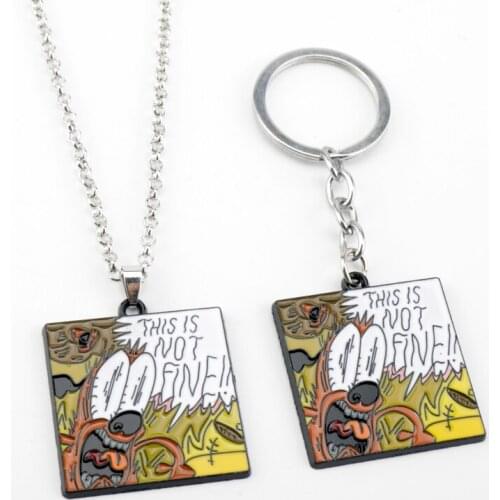 Oh My God Everything on Fire Keychain This in not Fine Key Chain Cartoon Jewelry Enamel Metal Keyring Key Holder For Women Men