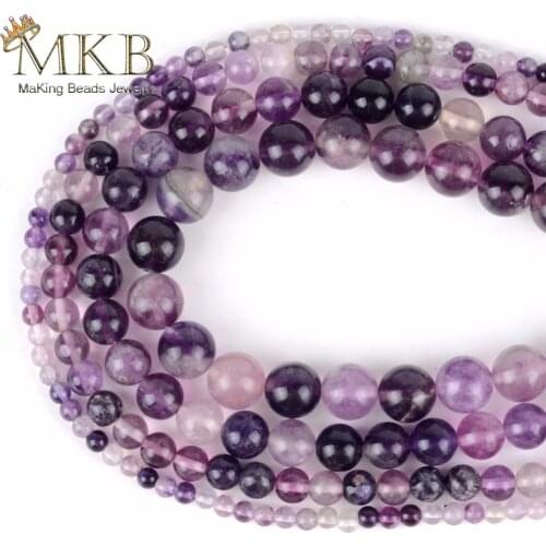 Natural Round Purple Fluorite Stones Loose Beads For Jewelry Making 4 6 8 10mm Gem Beads Diy Bracelet Jewellery Accessories
