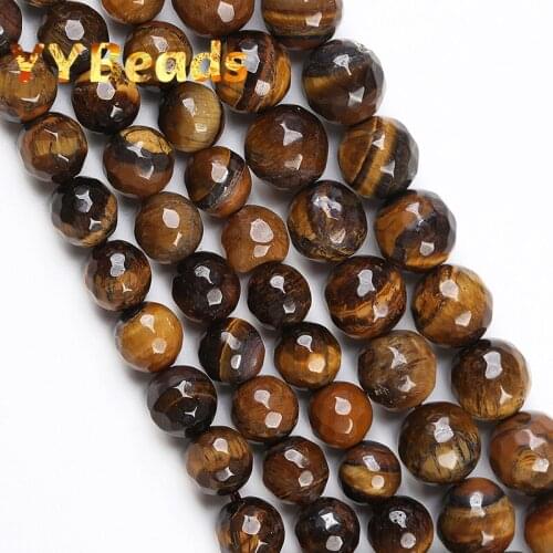 Natural Faceted Yellow Tiger Eye Beads Loose Stone Beads For Jewelry Making DIY Women Bracelets Accessories 4 6 8 10 12mm 15"