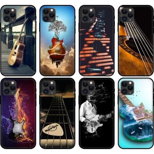 Black tpu case for iphone 5 5s se 2020 6 6s 7 8 plus x 10 XR XS 11 12 mini pro MAX back Guitar Strings Music Guitares Instrument