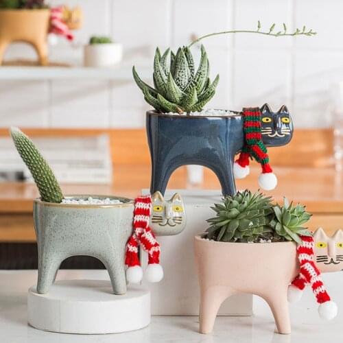 Cartoons Cat Flowerpot Animal Ceramics Flowerpot Cute Vases Cactus Succulent Plants Potted Flower Arrangement Garden Decoration