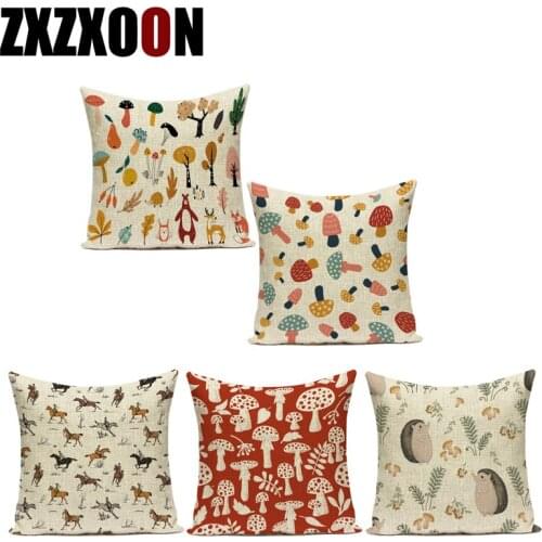 Decorative Throw Pillows Case Cute Cartoon Lovely Mushroom Leaf Polyester Sofa Home Cushion Cover for Living Room Almofadas
