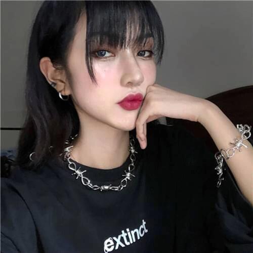 Harajuku CZ Barbed Wire Necklace Thorns Choker Bracelet Streetwear Brambles Pendant Necklace full Crystal rhinestones Jewelry