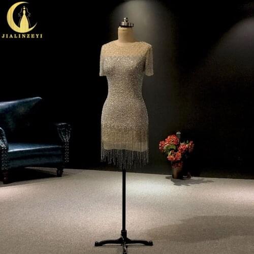 JIALINZEYI Real Picture Sexy Short Sleeves Beads Full Hand work Prom Dresses Party Dresses 2021