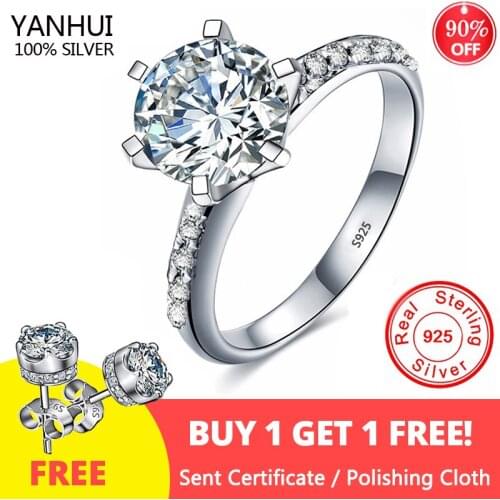 Free Sent Certificate Luxury 100% Solid 925 Solid Silver Ring Topaz 2.0ct Zirconia Diamond Rings Bride Wedding Band Fine Jewelry