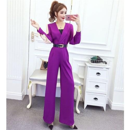 2021 Spring Autumn Women Casual High Waist Jumpsuits Lady Sashes Long Sleeve Pockets Romper Female Solid Wide Leg Overalls O302