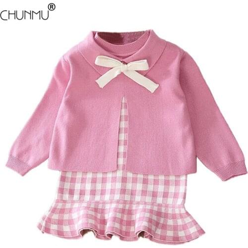 Baby Girls Clothes 2021 Kids Clothes Set For Childrens Autumn Suit Knitted Sweater + Sleeveless Ruffle Dress 2 Pcs Outfits