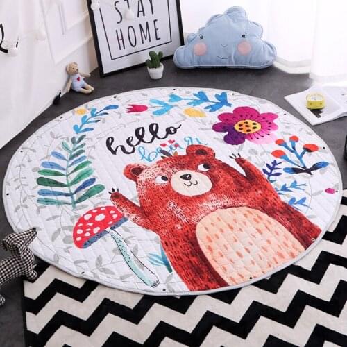 1.5M Round Bear Floral Cartoon Baby Crawling Quilted Carpet Kids Play Games Toys Storage Mat Portable Trip Anti-slip Rest Rugs