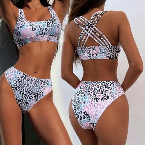 Color Leopard Print Bikini Set Two Piece Swimsuit Women Sexy High Waist Swimming Suit Dragon High Cut Biquini Bathing Beachwear