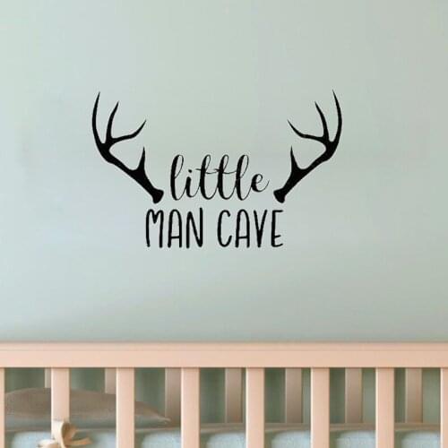 Little Man Cave Wall Stickers Woodland Nursery Wall Decal Quote Deer Antlers Kids Bedroom Home Decor Art Murals Decoration