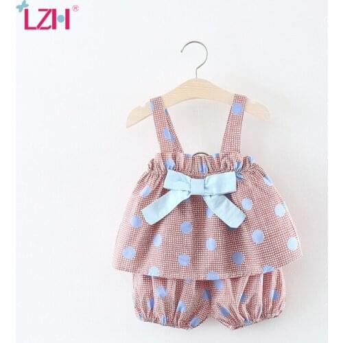 LZH 2021 Summer Childrens Clothing Bowknot Sling Sets For Girls Fashion Dot 2Pcs Suits For Newborn 0-3 Years Sweet Kids Clothes