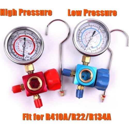 HOLYOVER 1PC Red Blue 1/4 Thread R410A R134A R22 H/L Pressure Gauge For Air Conditioner Refrigerant Manifold Gauge With Valve