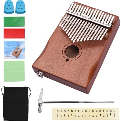 Muslady 17-Key EQ Solid Wood Electric Finger Thumb Piano Built-in Pickup 6.35mm Audio Interface with Tuning Hammer Wipe Cloth