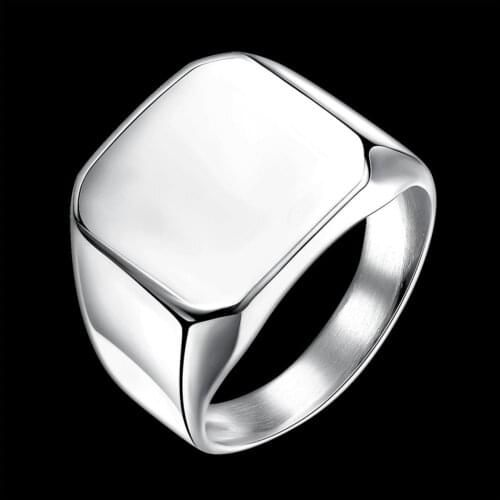 Mens Boys Smooth Square Signet Ring Stainless Steel Ring High Quality Jewelry