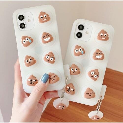 Cute 3D Cartoon Relive Stress Poop Phone Case For iPhone 11 12 Pro Max X XS Max XR 7 8 Plus SE Soft Silicone With Pendant Cover