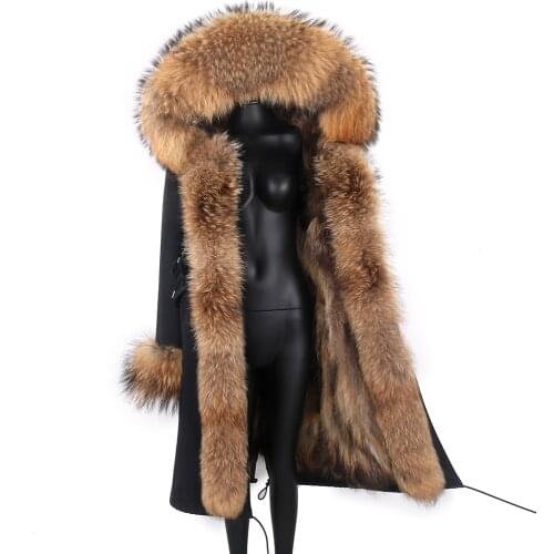 2021 New Winter Jacket Women X-Long Parka WarmThick Real Fox Fur Coat Natural Raccoon Fur Collar Hood Streetwear Female Parkas