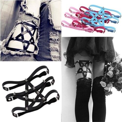 Pentagram Sexy Elasticity Leather Harness Heart Leg Rivet Garter Belts Cosplay Spike High Quality Elastic Thigh Ring Garter