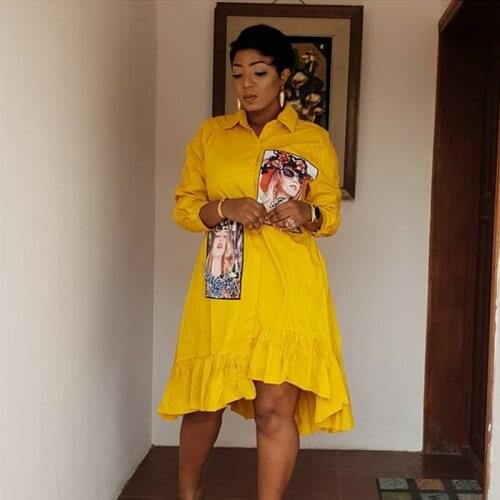 Shirt Dress African Clothes For Women Fashion Dress African Clothing Plus Size Casual Loose Outfits Africa Costumes YS1396