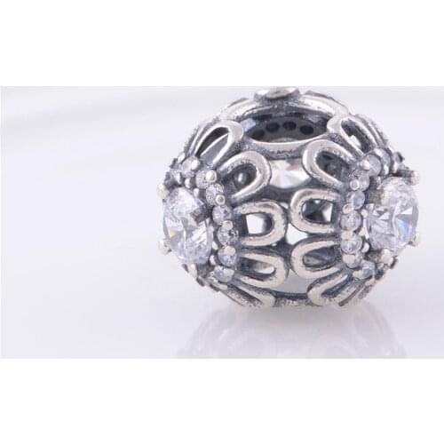 Fit Silver Charms Bracelet Authentic 925Sterling Silver Crystal Hollow Flower Bead Women DIY Jewelry